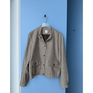 Ines de la Fressange Paris Wool Geometric Jacket Brown Cream V006 DINO WO041 38